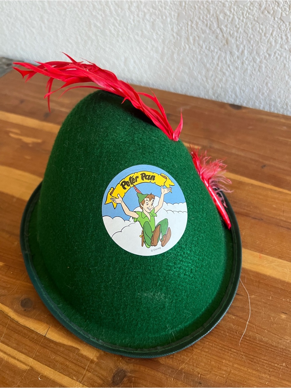 Disney Emerald Green Felt Hat with Red Feather Accent